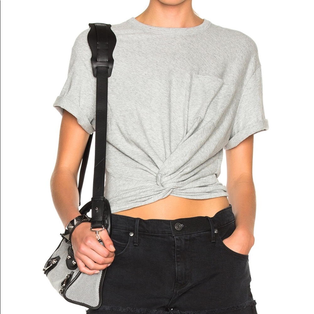 T BY ALEXANDER WANG twist front gray crop t shirt